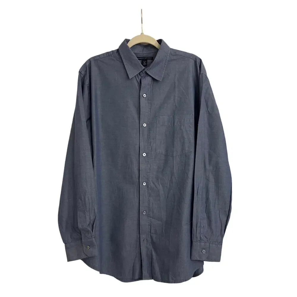 Banana Republic Preppy Casual Professional Blue Button Down Shirt Size Men's XL
